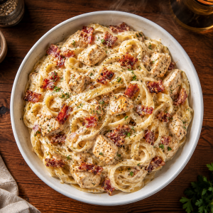 Comfort Chefs Chicken and Bacon Alfredo frozen pasta meal